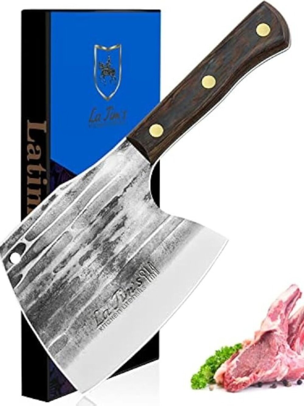 La Tim's Heavy Duty Hand Forged Meat Cleaver Carbon Steel Butcher Knife 8" Blade